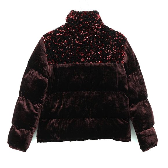 Anthropologie Velour Sequined Puffer Jacket Coat - Picture 13 of 16